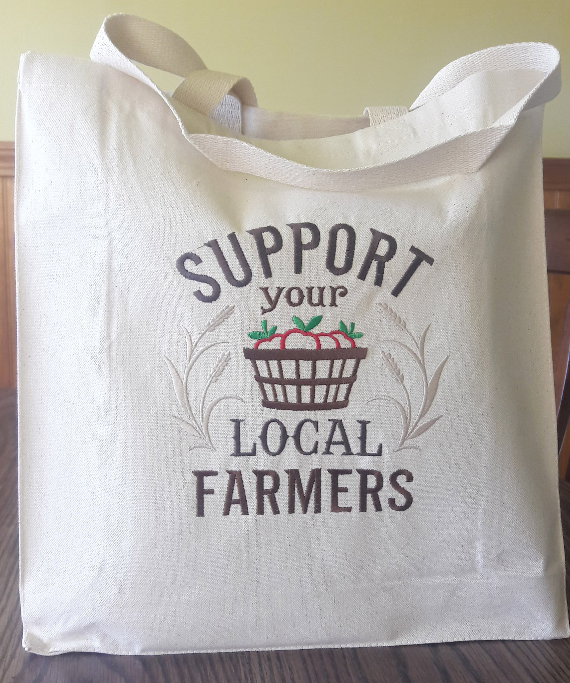 Support Your Local Farmers Tote Pip Pop Embroidery